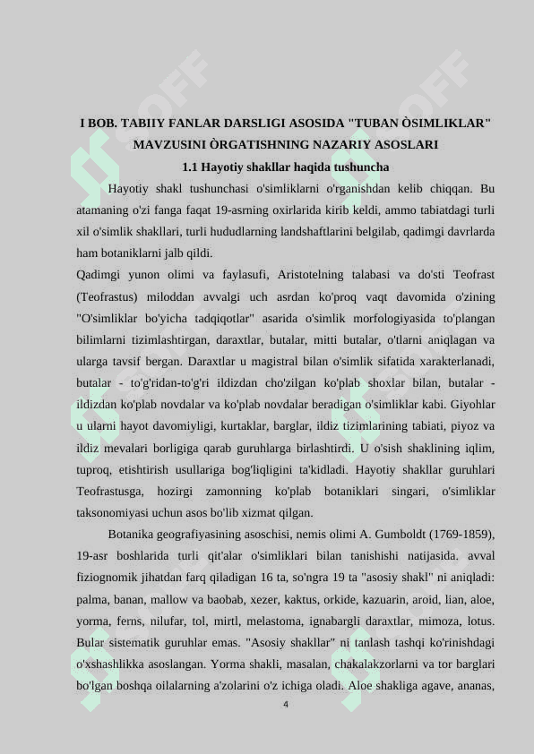 TABIIY FANLAR DARSLIGI ASOSIDA "TUBAN ÒSIMLIKLAR" MAVZUSINI ÒRGATISHNING NAZARIY VA METODIK ASOSLARI 4