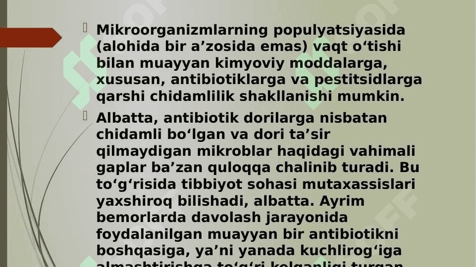 BAKTERIYALARNING  ANTIBIOTIKLARGA CHIDAMLI SHAKLLARINI PAYDO BO’LISH MEXANIZMLARI. 3