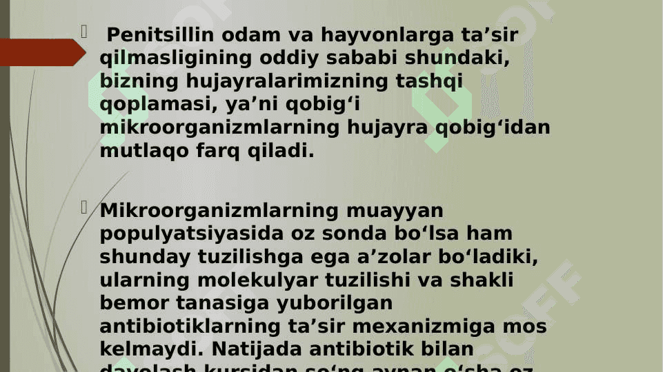 BAKTERIYALARNING  ANTIBIOTIKLARGA CHIDAMLI SHAKLLARINI PAYDO BO’LISH MEXANIZMLARI. 7