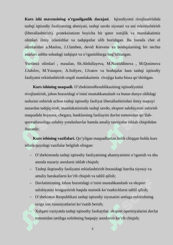 :“Oʻzbekistonda tashqi iqtisodiy faoliyatning erkinlashtirilishi” 5
