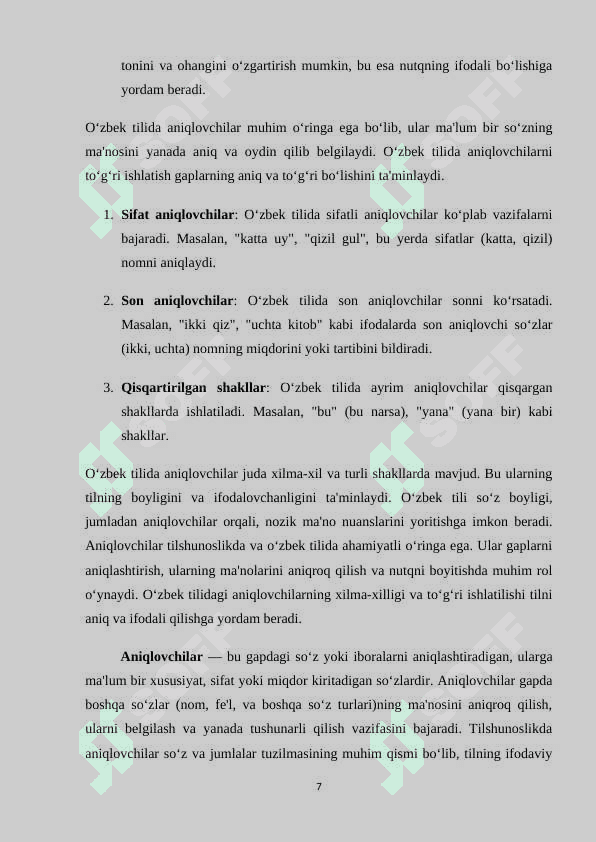 KURS ISHI. O‘zbek tilida aniqlovchilar(Erkin Vohidov asarlari misolida) 7