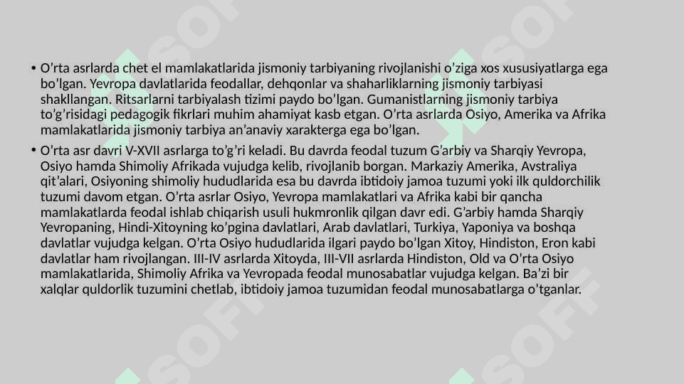 O’rta asrlarda jismoniy tarbiya va sport (V–XVII asrlar) 2