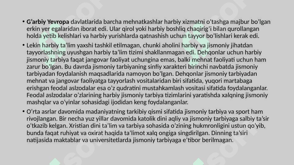 O’rta asrlarda jismoniy tarbiya va sport (V–XVII asrlar) 4