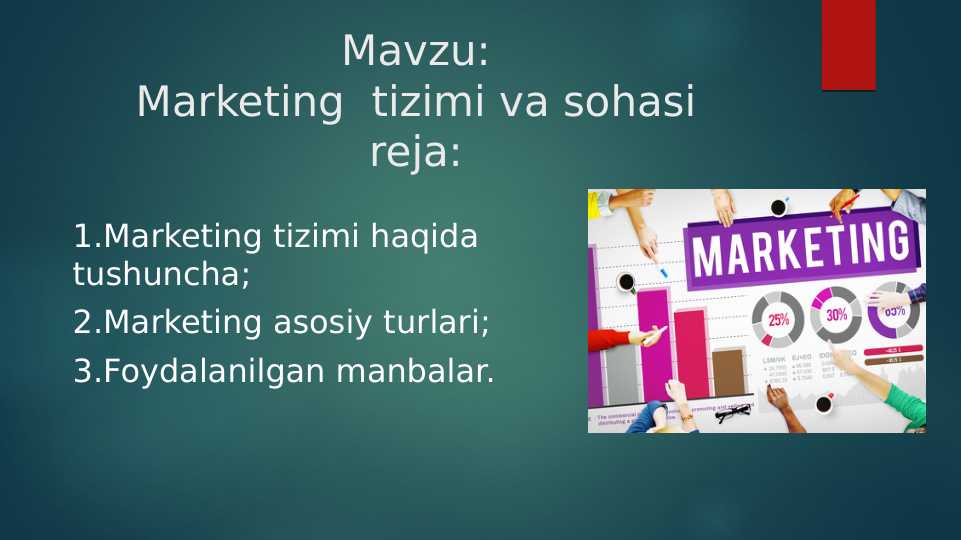 Mavzu:Marketing  tizimi va sohasi