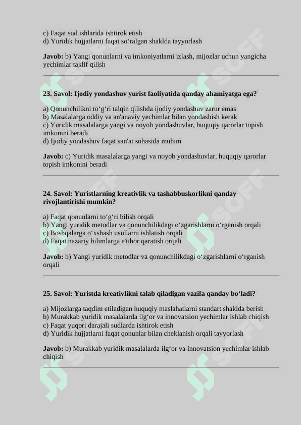 Huquqiy ko‘nikmalar va metodologiya fanidan test 6