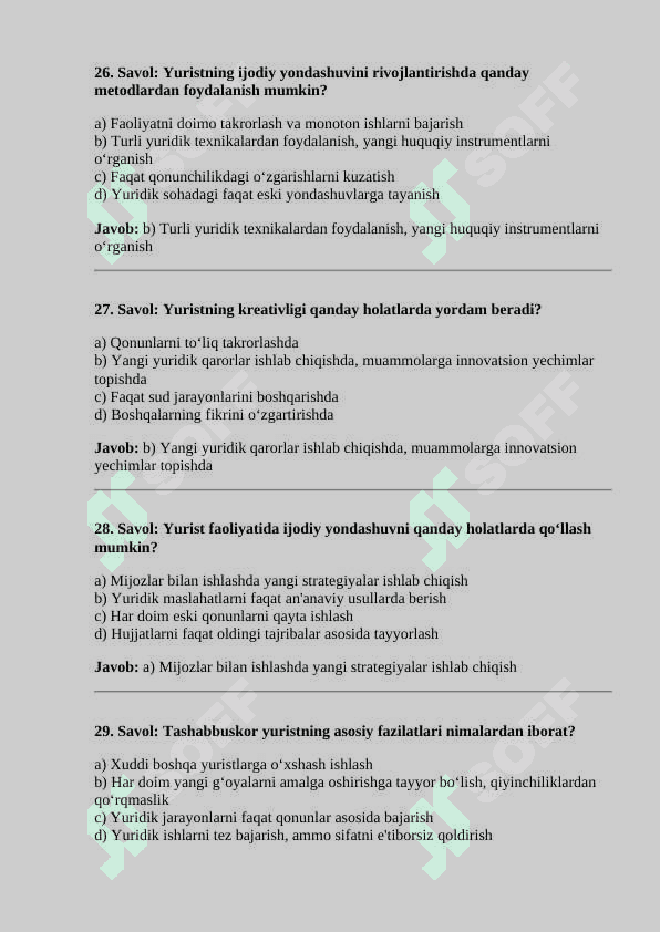 Huquqiy ko‘nikmalar va metodologiya fanidan test 7