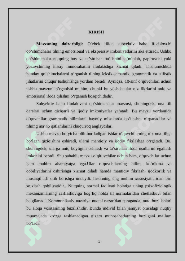 O‘QUVCHILARNING SUBYEKTIV  BAHO IFODALOVCHI QO‘SHIMCHALAR USLUBIYATI USTIDA ISHLASH MALAKALARINI RIVOJLANTIRISH (10-SINF MISOLIDA) 2