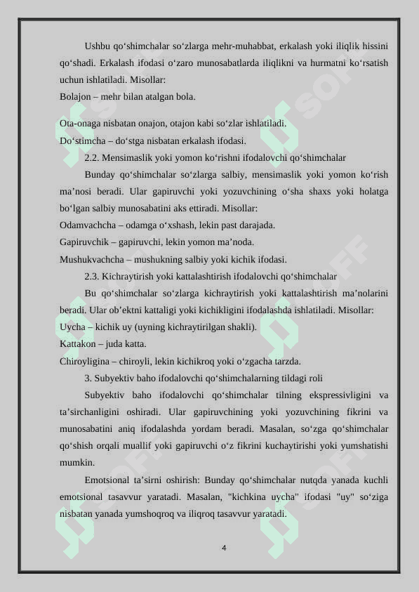 O‘QUVCHILARNING SUBYEKTIV  BAHO IFODALOVCHI QO‘SHIMCHALAR USLUBIYATI USTIDA ISHLASH MALAKALARINI RIVOJLANTIRISH (10-SINF MISOLIDA) 5