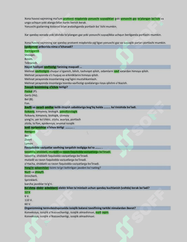 Hayot faoliyati xavfsizligi fanidan yakuniy baza testi 3-kurs TATU 4