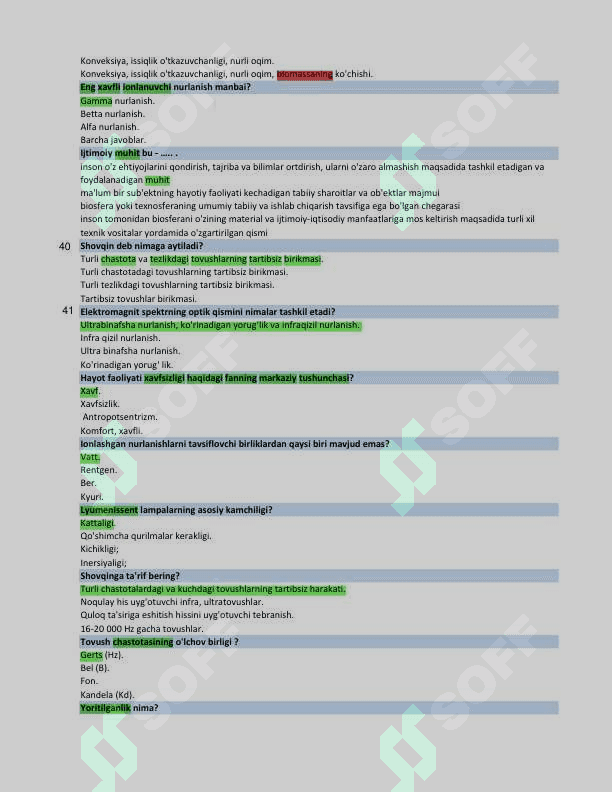 Hayot faoliyati xavfsizligi fanidan yakuniy baza testi 3-kurs TATU 5
