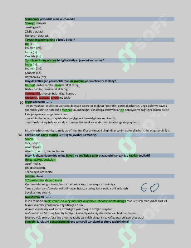 Hayot faoliyati xavfsizligi fanidan yakuniy baza testi 3-kurs TATU 7
