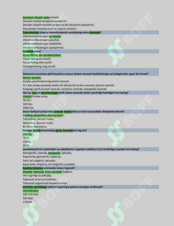 Hayot faoliyati xavfsizligi fanidan yakuniy baza testi 3-kurs TATU 8