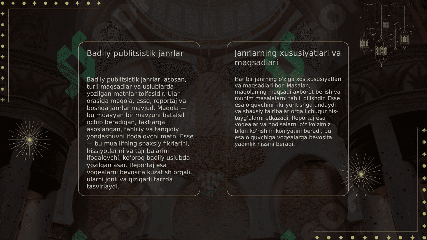 Badiiy publitsistik janrlar boʻyicha taqsimoti tayyorlash 4