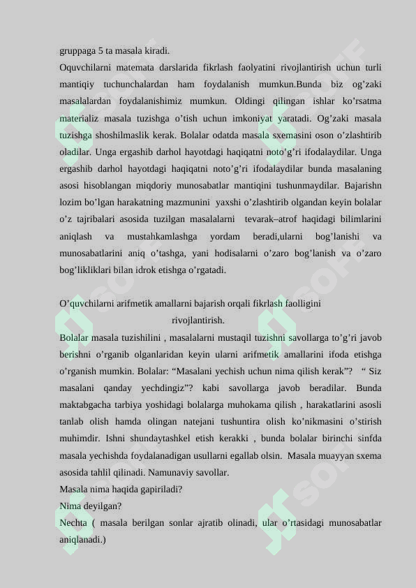 Mavzu: Matematika darslarida o’quvchilarni  fikrlash faolyatini   rivojlantirish 8