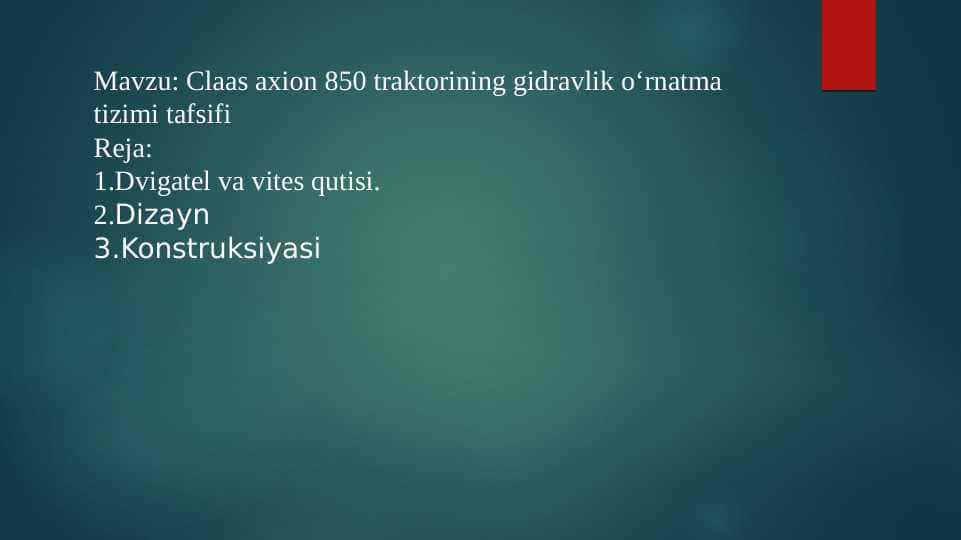 Claas axion 850 traktorining gidravlik oʻrnatma tizimi tafsifi