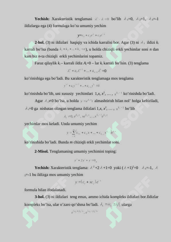 Chiziqli bir jinsli o’zgarmas koeffitsientli tenglamalar va Eyler tenglamasi 8