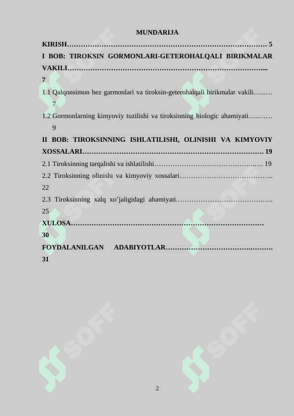 Tiroksin va uning birikmalarini-molekula tuzilishi, olinishi, xossalari va ishlatilishi 2