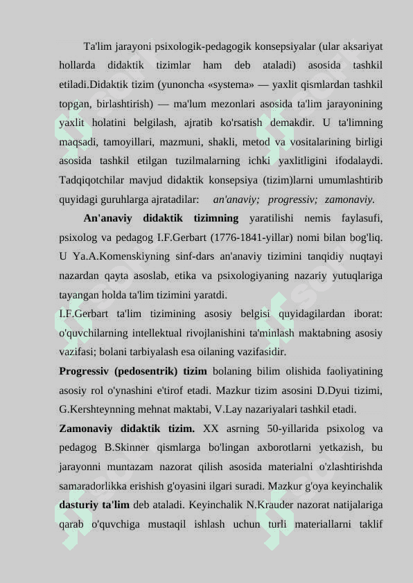 Didaktika - pedagogik ta’lim nazariyasi. O’qitish jarayoni yaxlit tizim sifatida. O’rta maxsus va kasb-hunar ta’limi mazmuni. Davlat ta’lim standarti 8