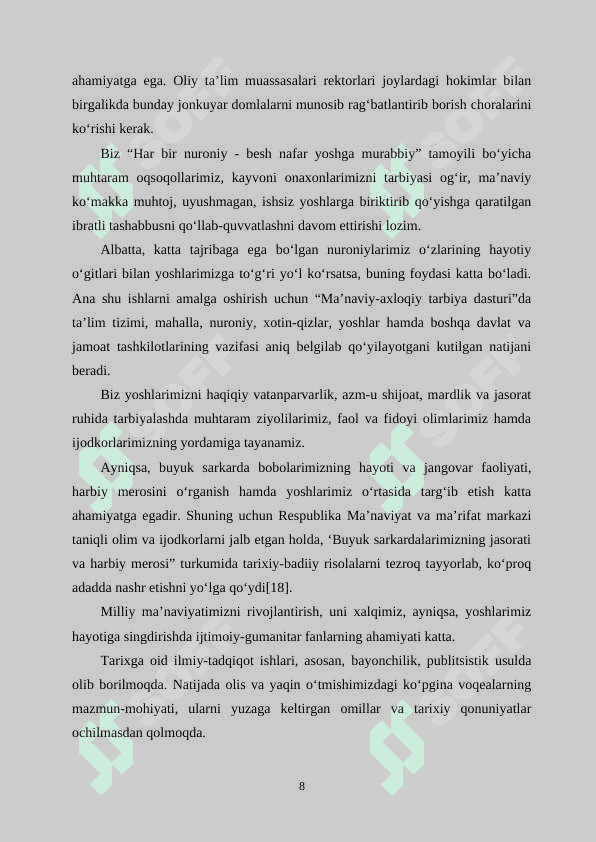 Prezident Sh.Mirziyoyev asarlarining ta’limiy-tarbiyaviy ahamiyati 8