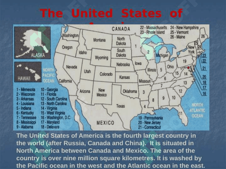 Geographical position and population of the Usa. Symbols of the Usa 2