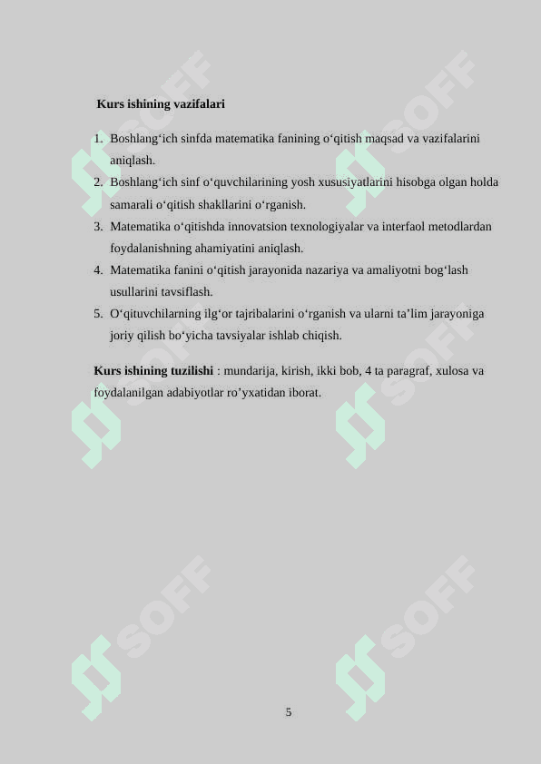 BOSHLANG‘ICH SINFDA MATEMATIKA O‘QITISHNI TASHKIL QILISH SHAKLLARI. 5
