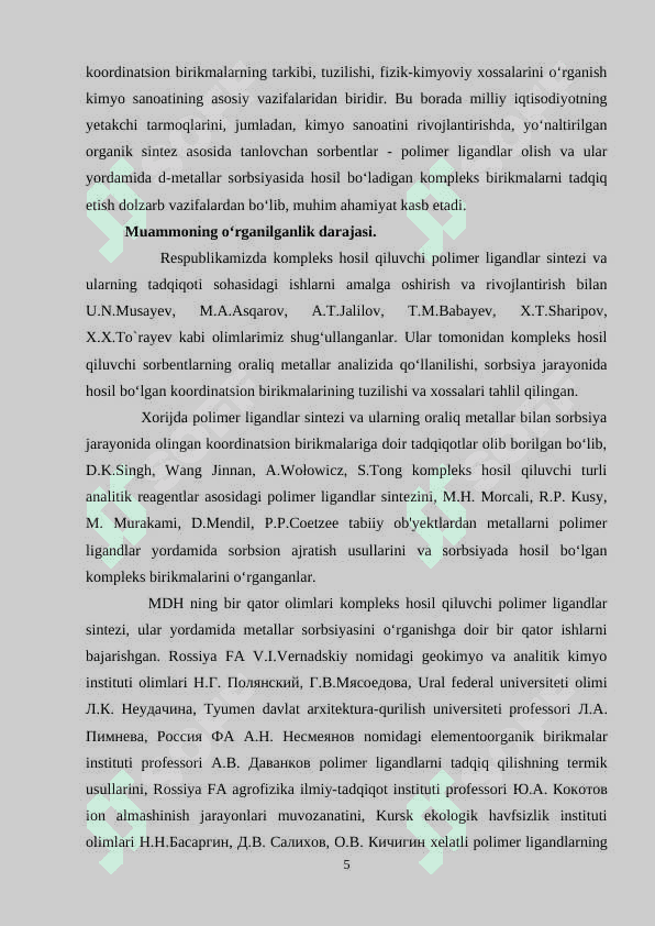 Ni (II) ning tarkibida azot, kislorod bo'lgan polimer ligandlar bilan koordinatsion birikmalari sintezi va tadqiqoti 5