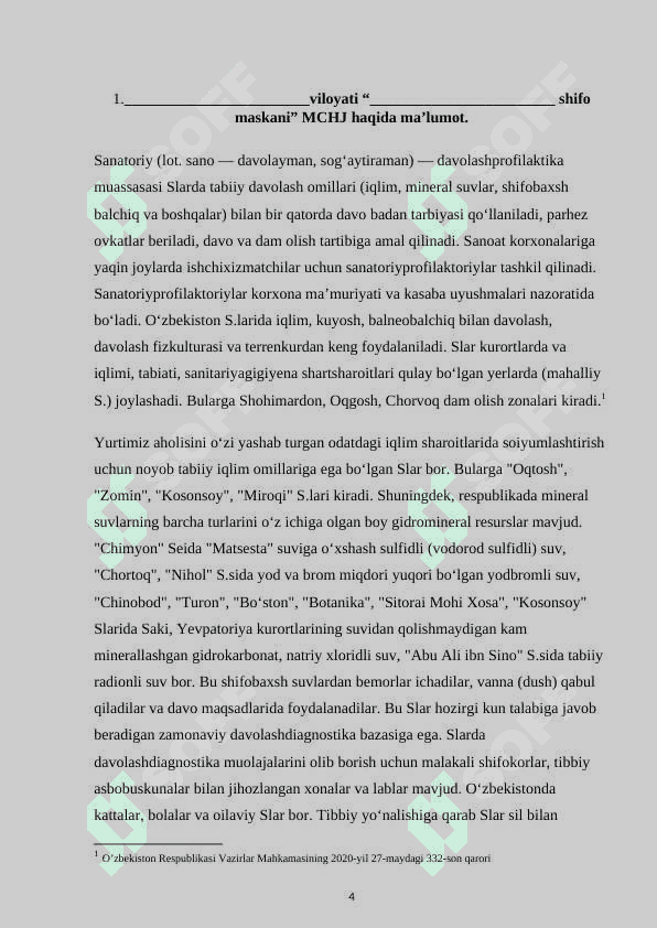Shifo maskanida tibbiyot talabalari uchun amaliyot bo`yicha hisobot 4