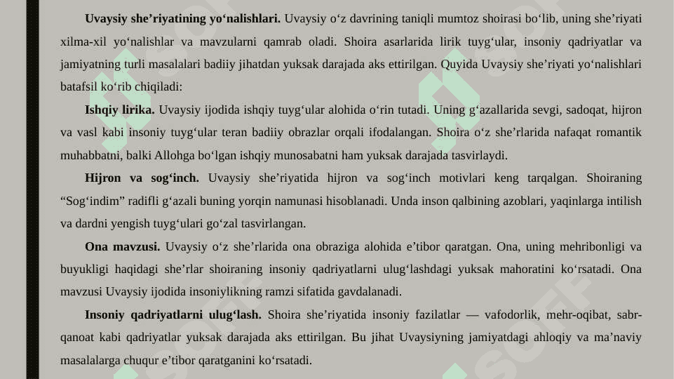 Uvaysiyning “Sog‘indim” radifli g‘azali bilan Ona mavzusida yaratilgan she’rlarning qiyosiy tahlili 6