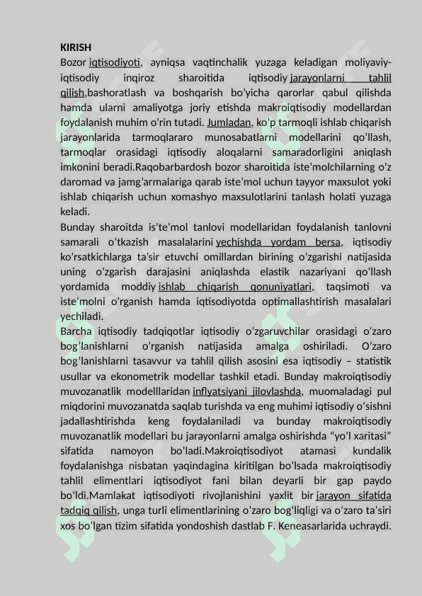 Asosiy makroiqtisodiy modellarning qiyosiy tahlili. 2