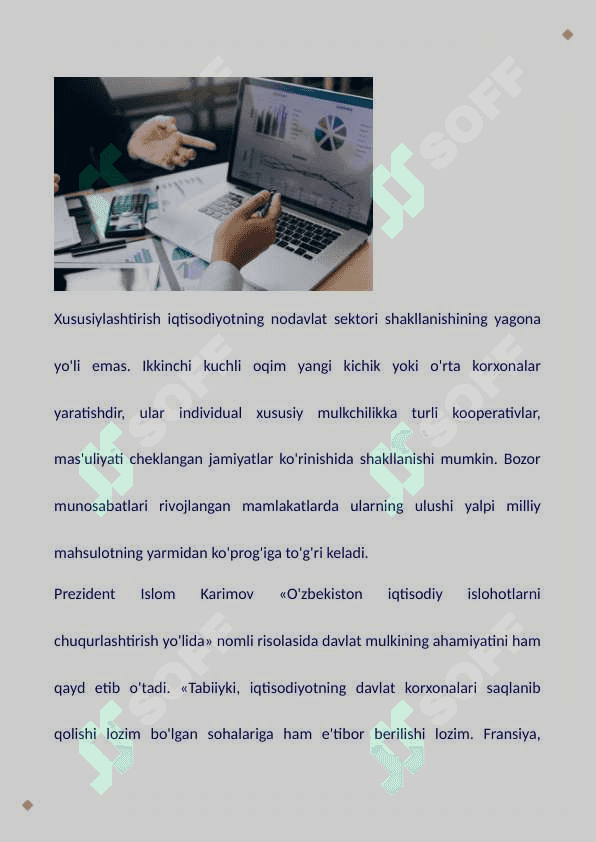 O'zbekistonda ko'p ukladli iqtisodiyot va mulkdorlar sinfining shakllanishi 8