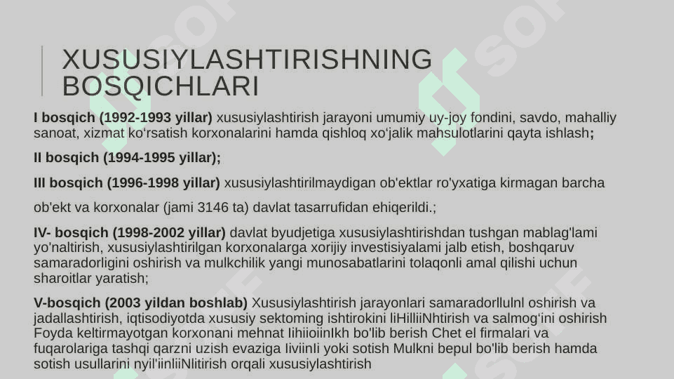 Davlat mulkini xususiylashtirish va boshqarish-iqtisodiyotni tartibga solish vositasi 8