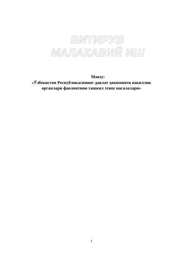 Ўзбекистон Республикасининг давлат ҳокимияти вакиллик органлари фаолиятини ташкил этиш масалалари