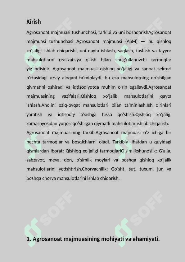 Agrosanoat majmuasi tushunchasi,          tarkibi va uni boshqarish. 2