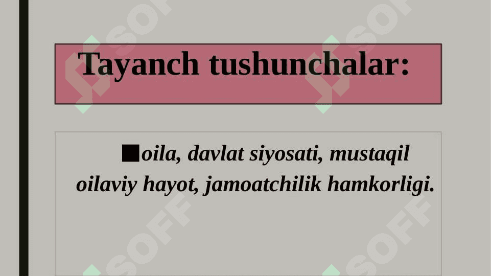 O‘ZBEKISTONDA OILA PEDAGOGIKASI FANINING RIVОJLANISHINING IJTIMОIY-IQTISODIY, ME’YORIY-HUQUQIY ASOSLARI (taqdimot) 3