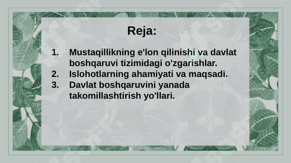 Mustaqillik yillarida davlat boshqaruvi tizimida amalga oshirilgan islohotlar 2
