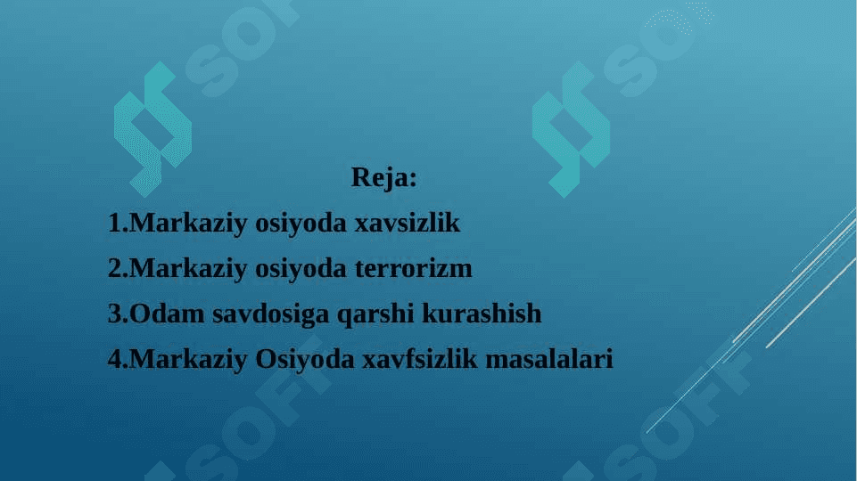 Osiyoda xavfsizlik masalalari, terrorizm, giyohvandlik va odam savdosiga qarshi kurashda O‘zbekiston Respublikasining faolligi. 2