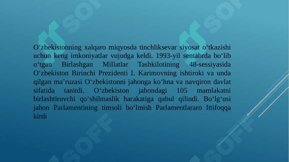 Osiyoda xavfsizlik masalalari, terrorizm, giyohvandlik va odam savdosiga qarshi kurashda O‘zbekiston Respublikasining faolligi. 4