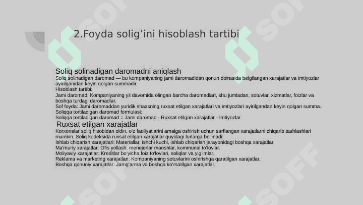 Foyda solig’ining soliq kodekisi bo’yicha shakillanish jarayoni 6