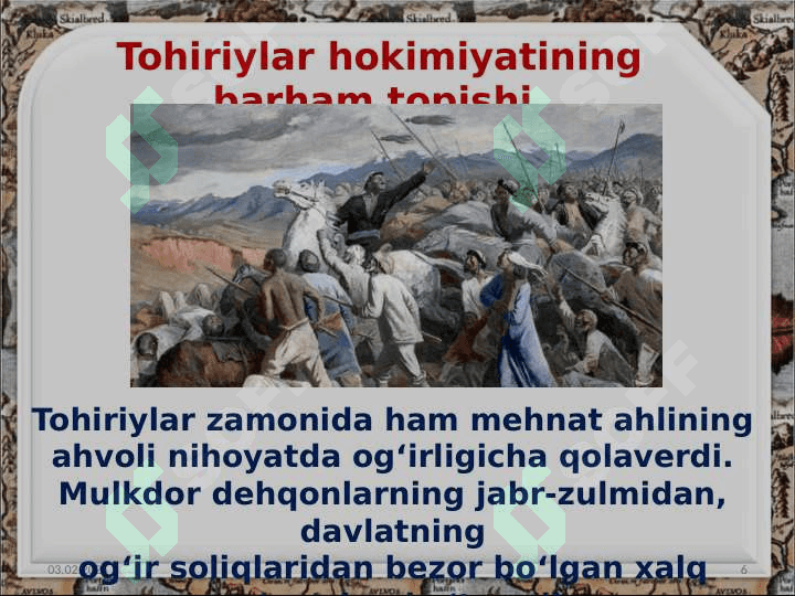 Toxiriylar Somoniylar qoraxoniylar G'aznaviylar Saljuqiylar Qoraxitoylar davri tarixiy geografiyasi 6