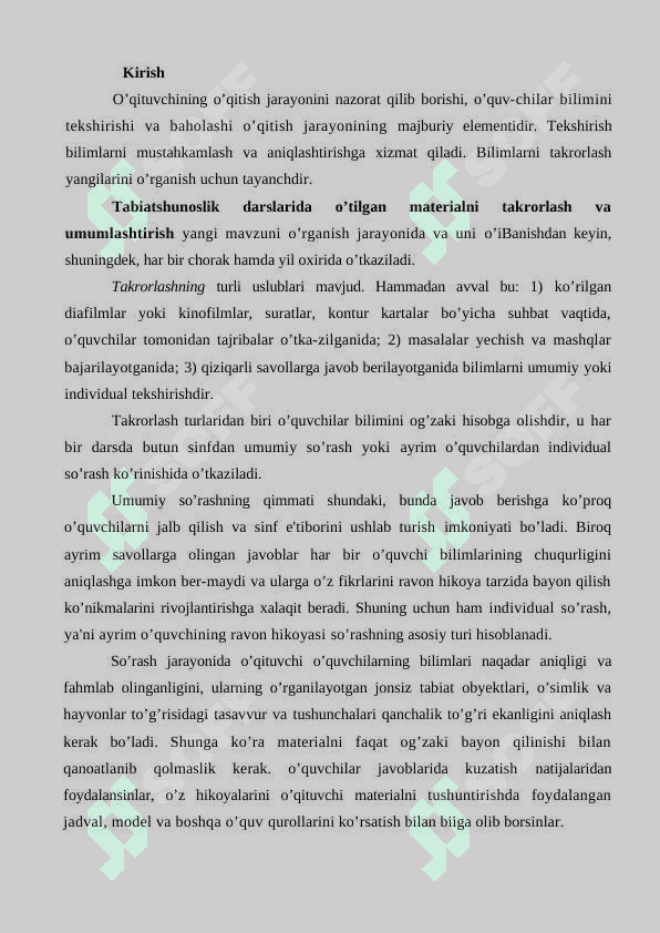 Tabiatshunoslik darslarida kuzatish orqali  yangi bilim va tushunchalarni shakillantirish 2