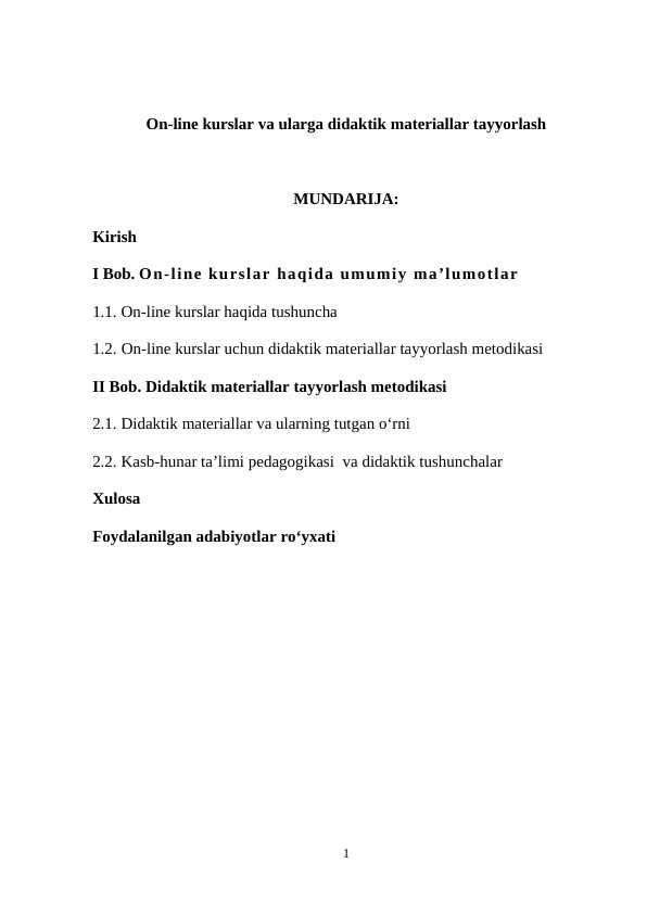 On-line kurslar va ularga didaktik materiallar tayyorlash