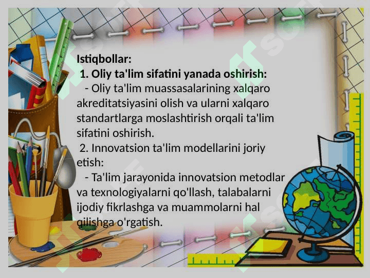 O’zbekistonda Oliy ta’lim sohasidagi olib borilgan islohotlar va ularning istiqbollari 8