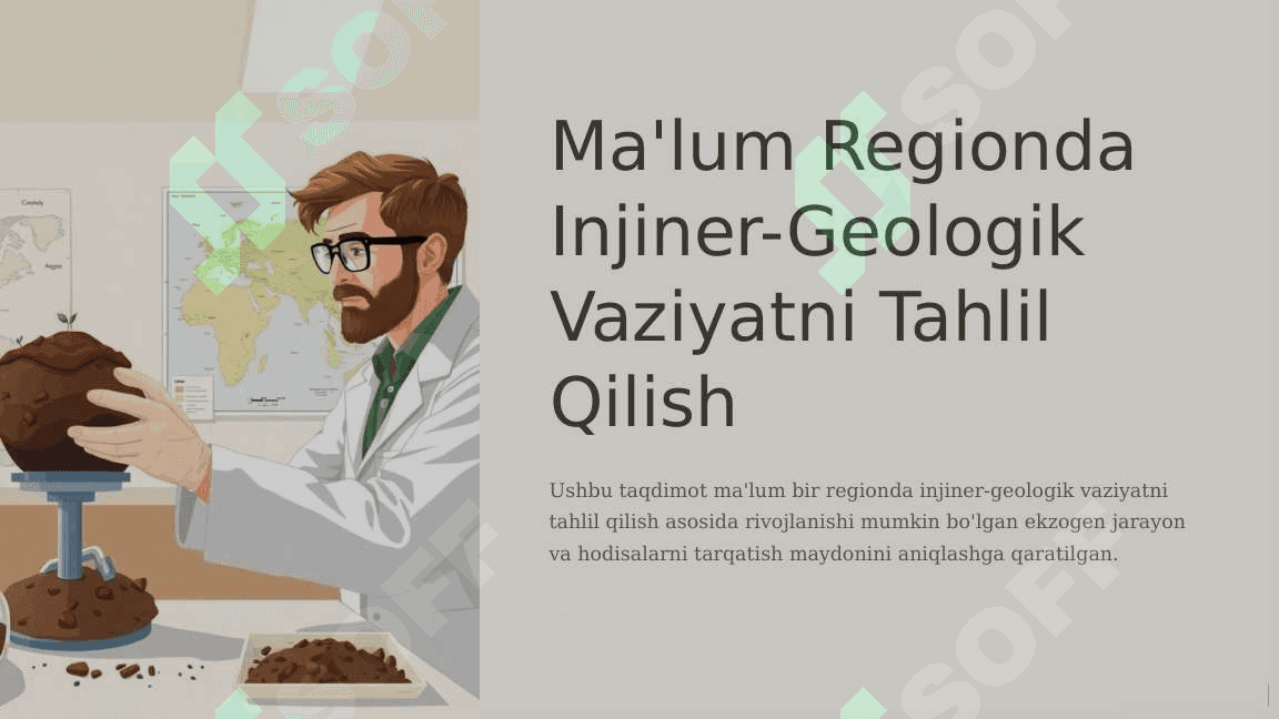 Ma’lum regionda injiner-geologik vaziyatni tahlil qilish asosida rivojlanishi mumkin bo‘lgan ekzogen jarayon va hodisalarni trqatish maydonini aniqlash 2