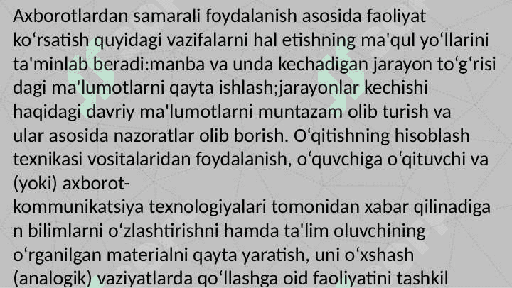 Pedagogik faoliyatni tashkil etishda axborot texnologiyalari imkoniyatlaridan ijodiy foydalanish. 4