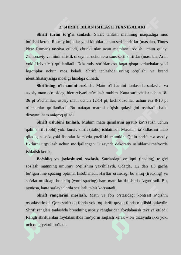 Matn yaratish. Shriftlar bilan ishlash 6