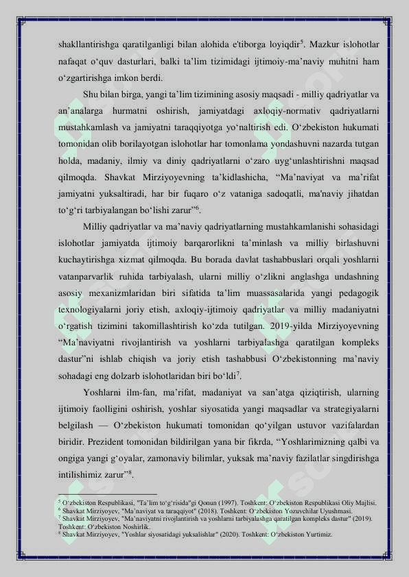 YANGI O'ZBEKISTONDA AMALGA OSHIRILAYOTGAN MA'NAVIY O'ZGARISHLAR 6
