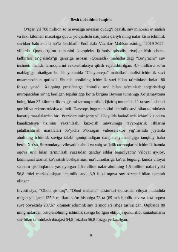 Yoshlar ma’naviyatini yuksaltirishda Prezidentimizning 5 ta muhim tashabbuslarining o‘rni 8