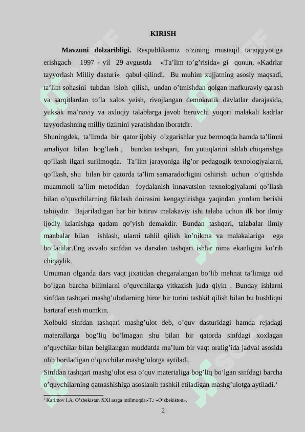 Sinfdan tashqari tashkil qilinadigan ishlar orqali o‘quvchilarda ahloqiy fazilatlarni shakillantirish 2