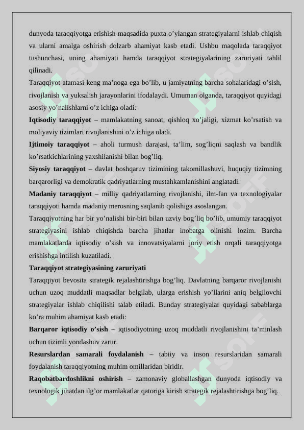 Taraqqiyot strategiyasi va uning mohiyati 2
