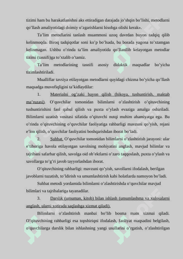 O‘qitish metodlarini tasniflash, o‘qitish metodlarini tanlash omillari 6